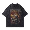 High Street Trendy Brand Vintage Skull Print Men'S T-Shirt Small Neckline Loose Wash Old Short Sleeves