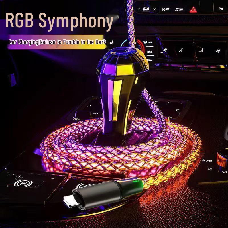 RGB Gradient Multi-Device Fast Charging Cable with Luminous Breathing Light for Huawei & Apple