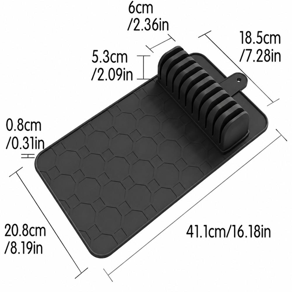 Silicone Material Kitchen Knife Mat 10 Compartments Knife Block Organizer Countertop Alternative
