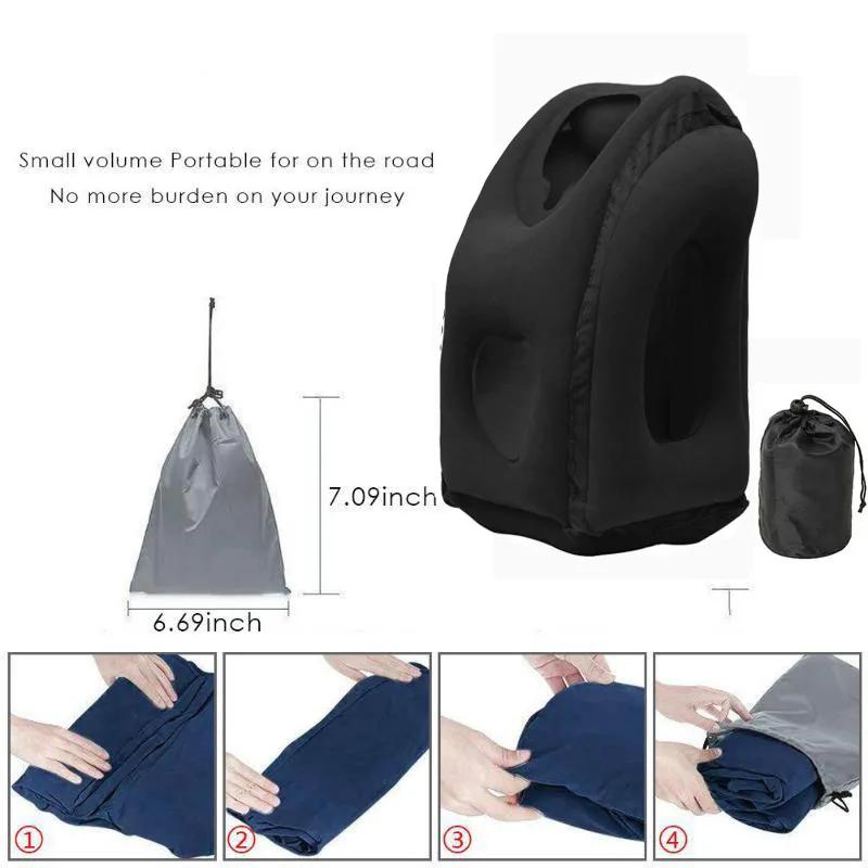 Nuovo Cuscino da Viaggio Gonfiabile con Motivo Portatile Supporto per il Mento Cuscino per il Collo per Aereo Auto Autobus Treno Ufficio Pisolino Riposo Cuscino di Supporto