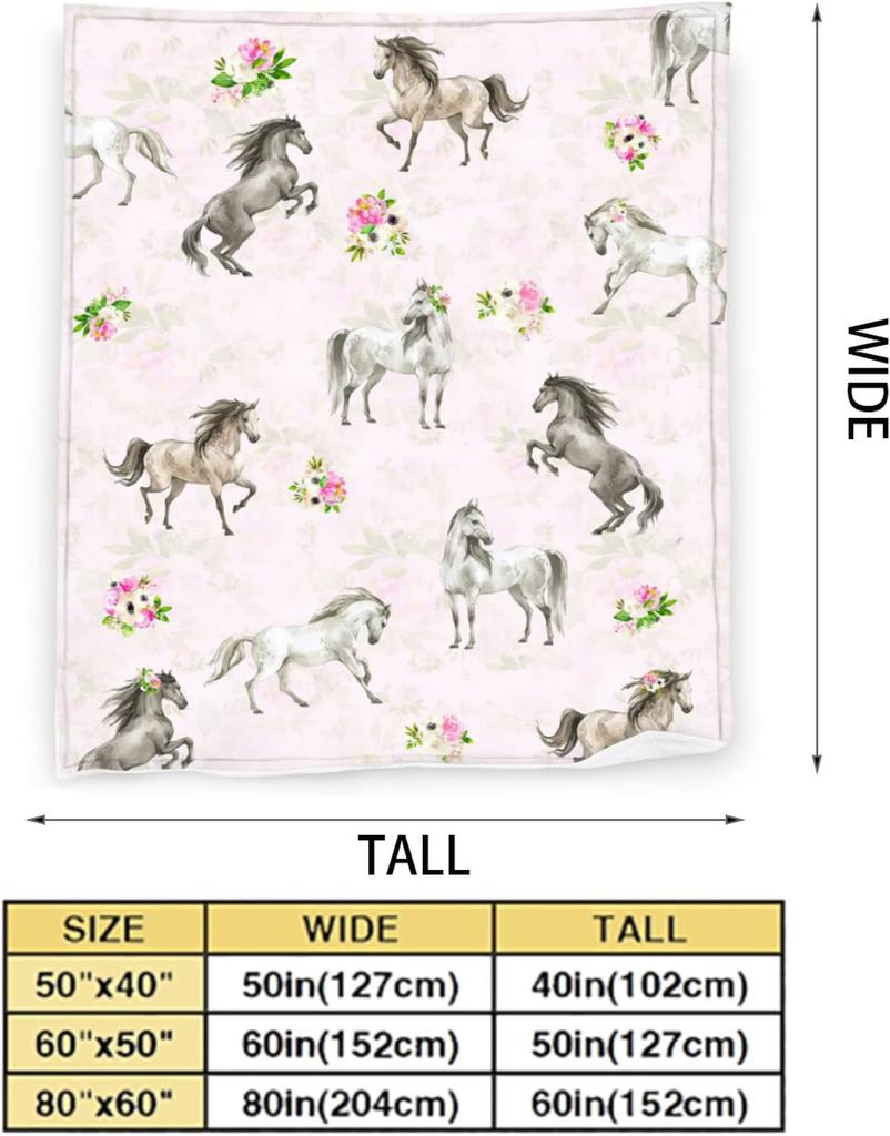 Couvertures de Cheval Cadeaux pour Filles Femmes Chevaux Western Fleurs Animal Polaire Flanelle Couvertures Jetées Doux Léger Cheval Peluche Stu