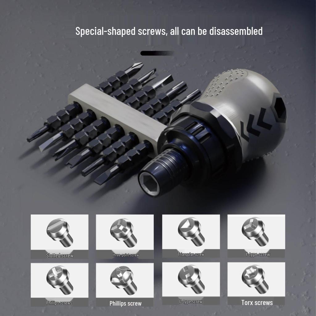 Dual-Use Ratchet Screwdriver Set: Phillips, Slotted, Y-Type, U-Type, Telescopic & Odd-Shaped Heads with Rack