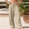 Men's Linen Loose-fitting Casual Sports Pants With Pockets And Drawstring, Solid Color
