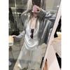 Gentle knitted short coat women's spring and autumn new long-sleeved lazy casual top gray cardigan