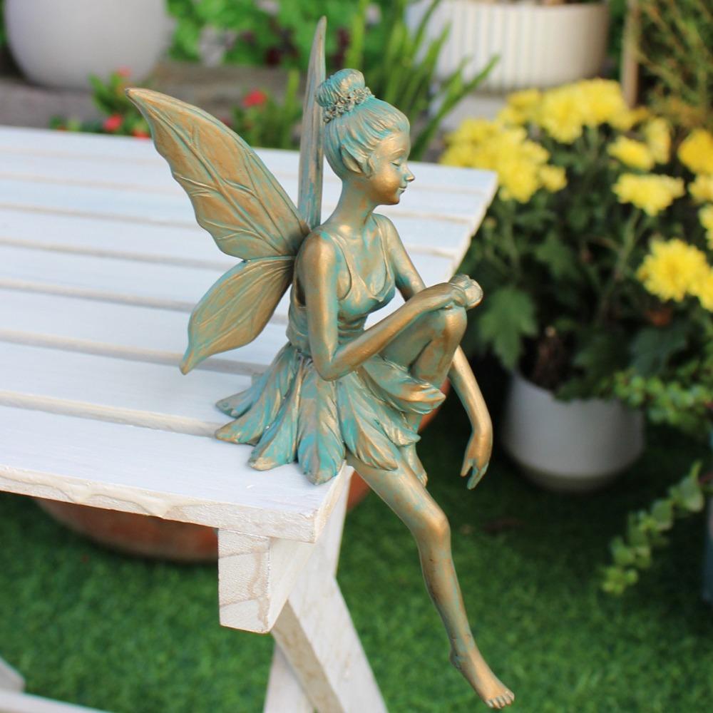 Resin Crafts Sitting Flower Fairy Figurine Retro Fairy Sculpture  for Friends Gift