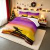 3 Piece Bedding Set with Duvet Cover and 2 Pillowcases - Bohemian Rhapsody Sunset Singer Silhouette Print - Orange Music Decor