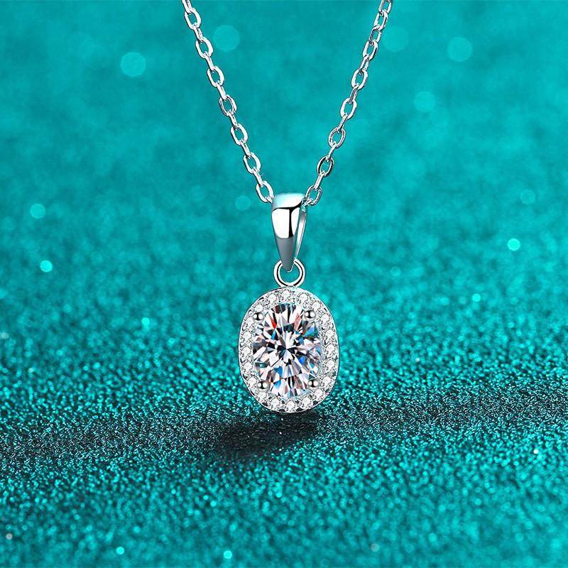 Sterling Oval Cluster Necklace With Moissanite Zircon Women Delicate Chain Geometric Minimalist Pendant 925 Sterling Silver
