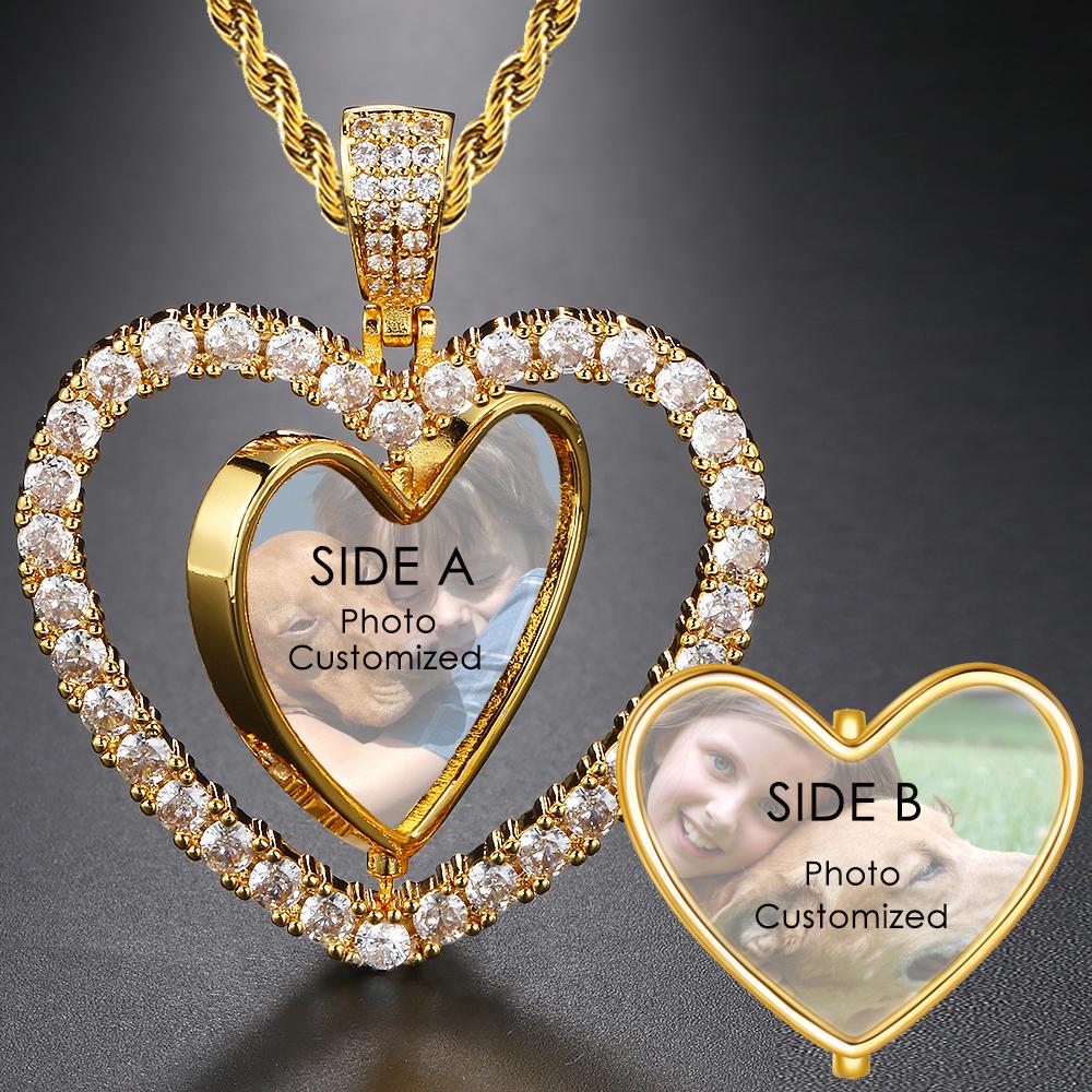Po Benutzerdefinierte Anhänger Halskette Für Männer Frauen Hohl Drehbar Herzförmiges Bild Halskette Speicher Personalisierter Partner Schmuck Geschenk gray