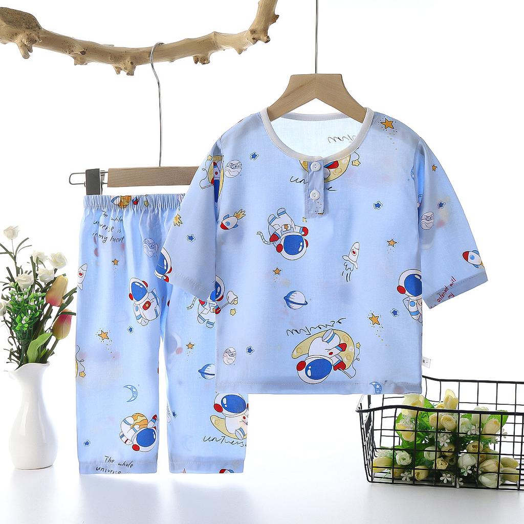 Summer Cotton Pajama Set Thin Air Conditioning Wear for Kids Baby Home Loungewear