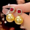 Sieradenset met koperen onderkant, verguld, rood korund, donkergoud en parels, premium set voor dames maat 14-12M