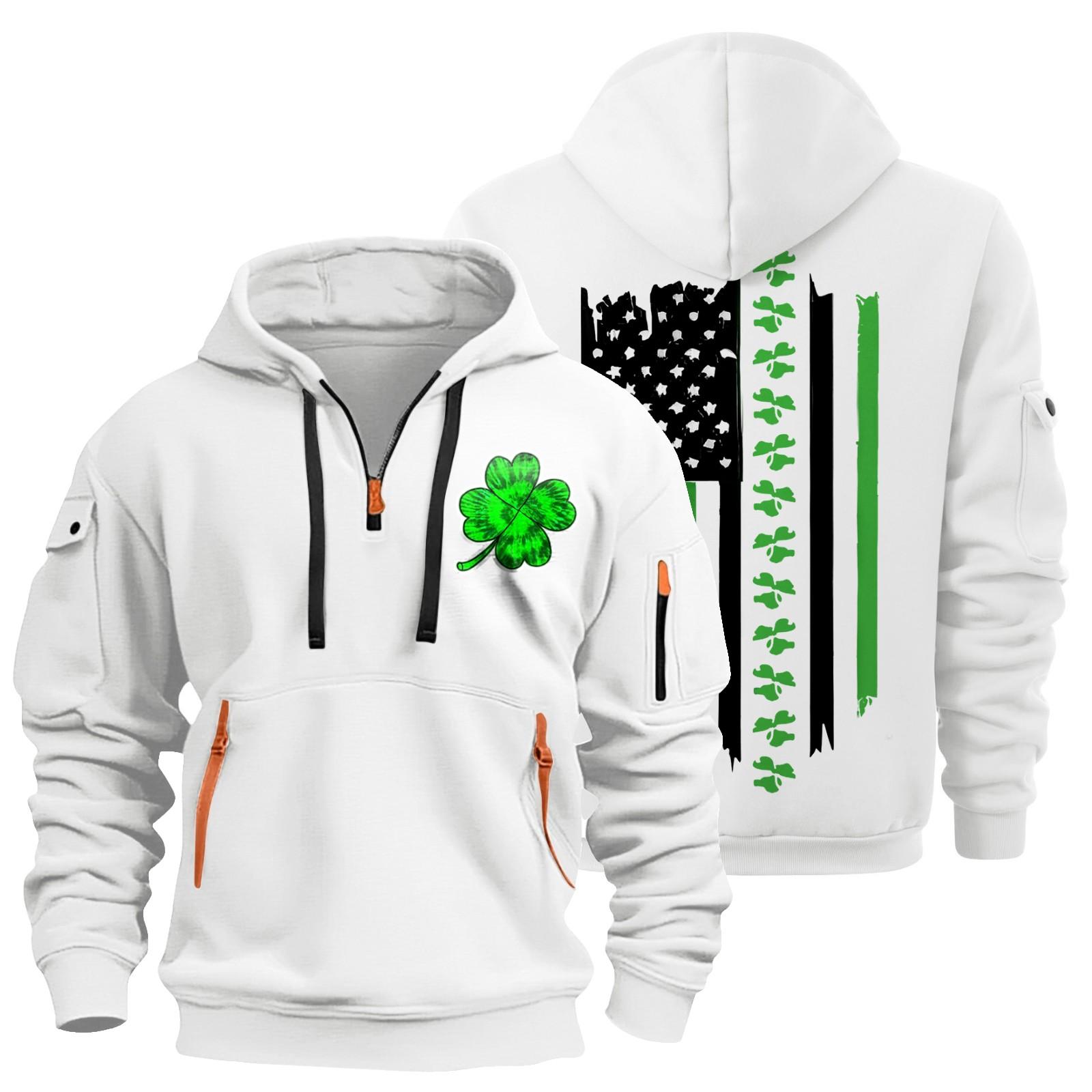 

улица. Толстовка с капюшоном Patrick s Green Flag Print для мужчин, пуловер на молнии для мужчин, спортивная повседневная толстовка больших размеров L бежевый