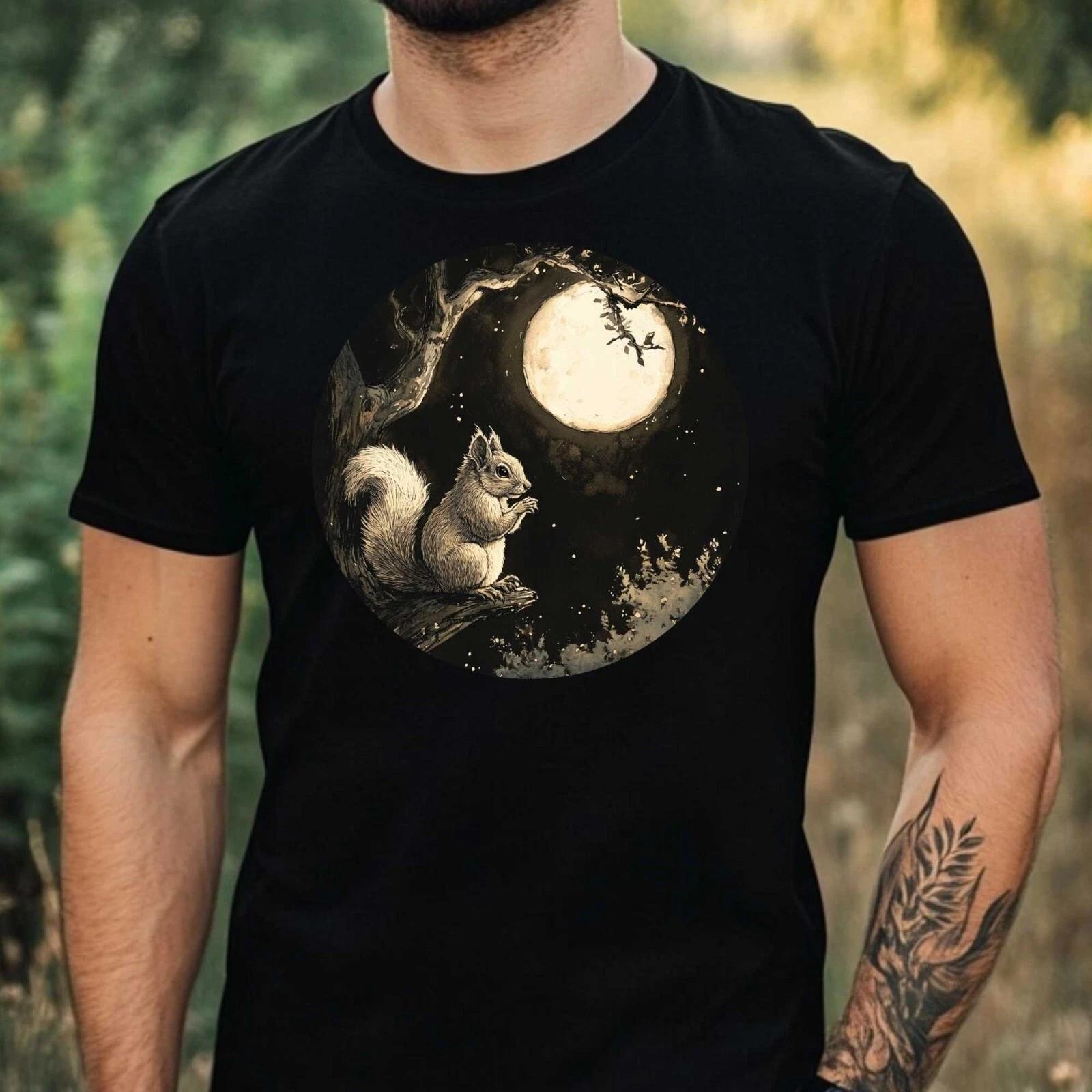 T-Shirt Herren Eichhörnchen im Mondlicht Motiv Baumwolle Größe XS bis 5XL XL