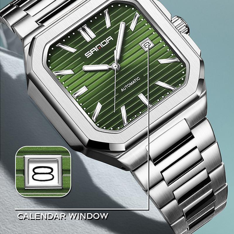 Men's Mechanical Square Watch Waterproof Calendar Solid Steel Strip Leisure Business Mechanical Watch