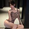 1Pc Sexy Lingerie Stocking Base Net Clothes Hollow Out Uniform Strap Onesie Sleepwear Net Stockings