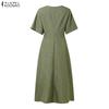 ZANZEA Women Summer V-Neck Casual Short Sleeve Slim Waist Dress