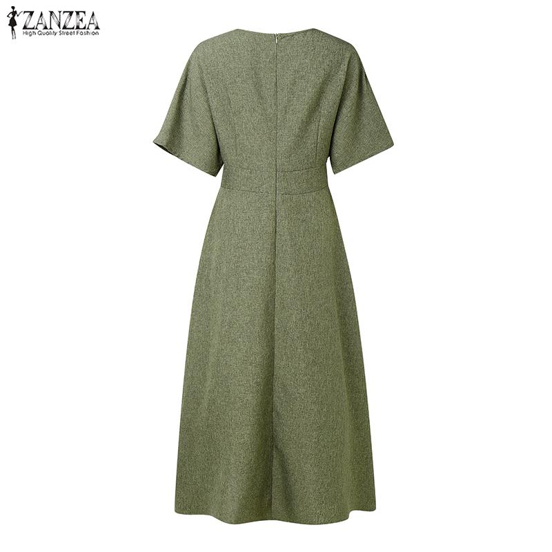 ZANZEA Women Summer V-Neck Casual Short Sleeve Slim Waist Dress