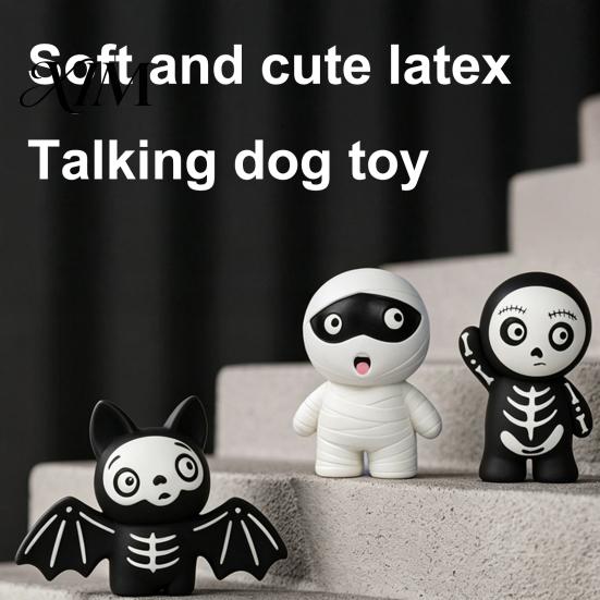 Interactive Dog Toys for Anxiety Relief Latex Skeleton Toy, Halloween Squeaky Chew Mummy Festive Holiday Pet Photo Props Bat Shapes, Toy Aggressive
