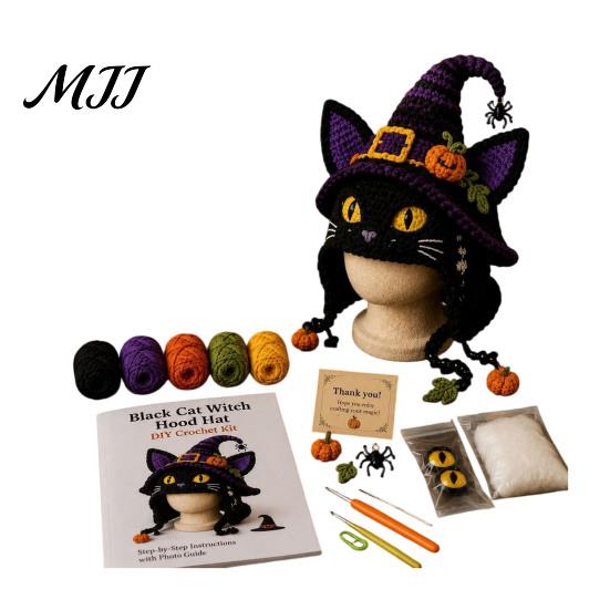 Halloween Cosplay Hat Kit Fantasy Hood Crochet Kit, Cute Animal DIY Dragon Unicorn Making Supplies Skull Earflap Craft for Adults, Handmade