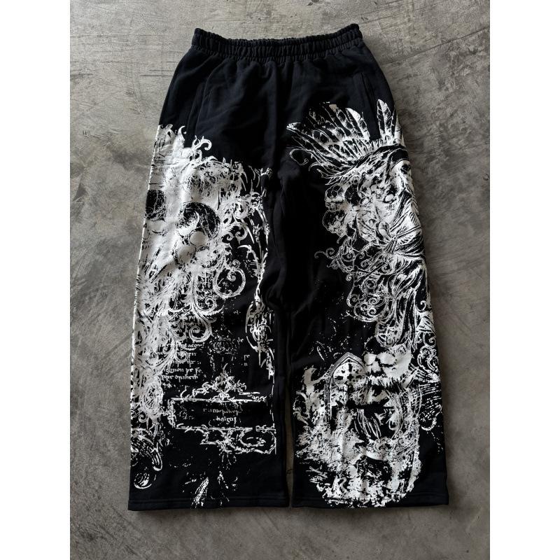 Cross-border American street high street retro snake pattern flower digital printing straight-leg pants men's and women's spring and autumn tide brand