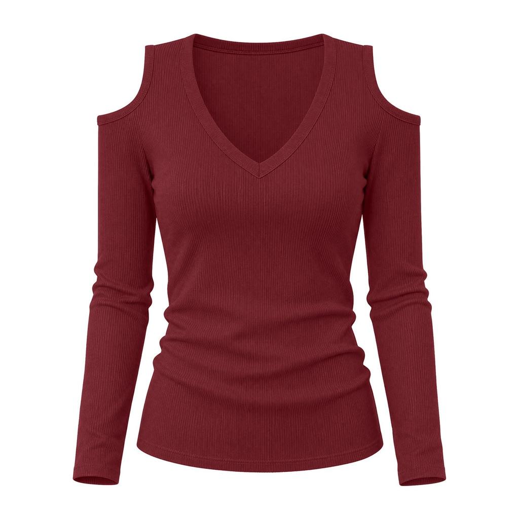 Women's Casual Off-Shoulder Fitted Long Sleeve T-Shirt Top for Daily Wear