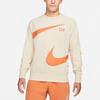 Nike Swoosh Ft Crew Large Logo Print Knit Pullover Sweatshirt Men Tops Khaki DD6097-219