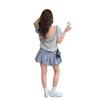 Women's Plus Size Retro Blue Plaid Flower Bud Elastic Waist Skirt - Spring/Autumn Puffy & Slimming Short Skirt