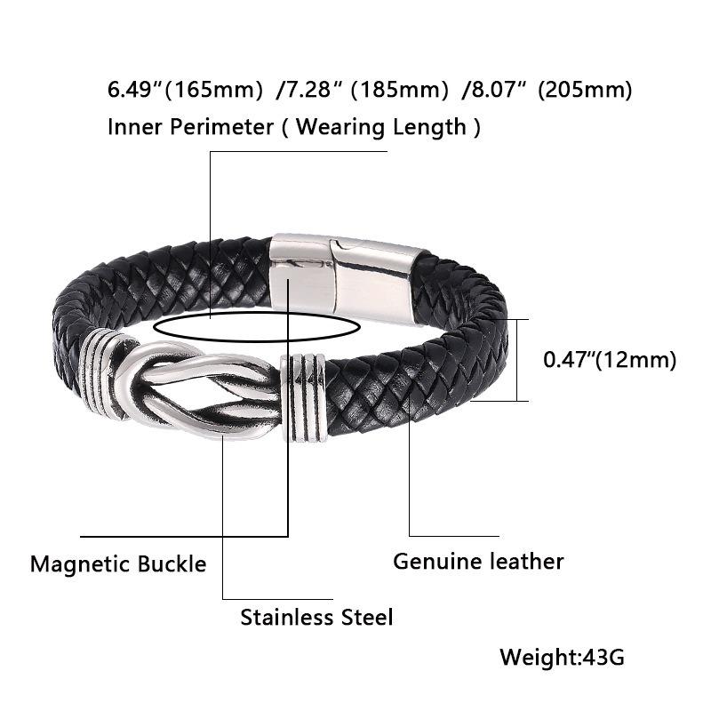 Meier Hot-selling european and american leather bracelet - men's handmade braided rope magnetic clasp genuine leather bangle