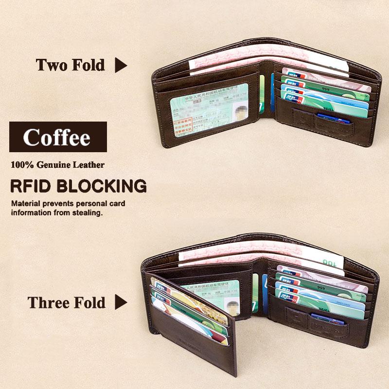 Men's RFID Blocking Genuine Leather Wallet  Vintage Short Multi Function Large Capacity Cow Skin Purse Money Clip
