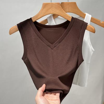 Women's Vest and Vest Wear New Summer V-neck Sleeveless T-shirt Inner Bottom Shirt Short Top