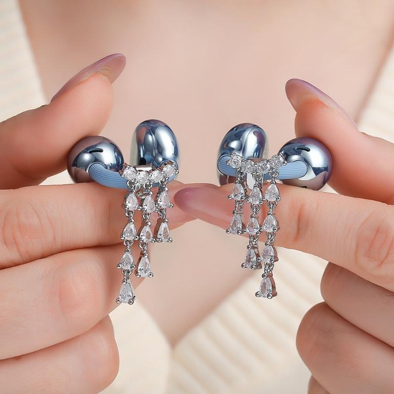 1pair Elegant Tassels Dangle Accessory Ear Clip For Freeclip 1 2 Earphones Clip On Charm With Sparkling Zircon Stones