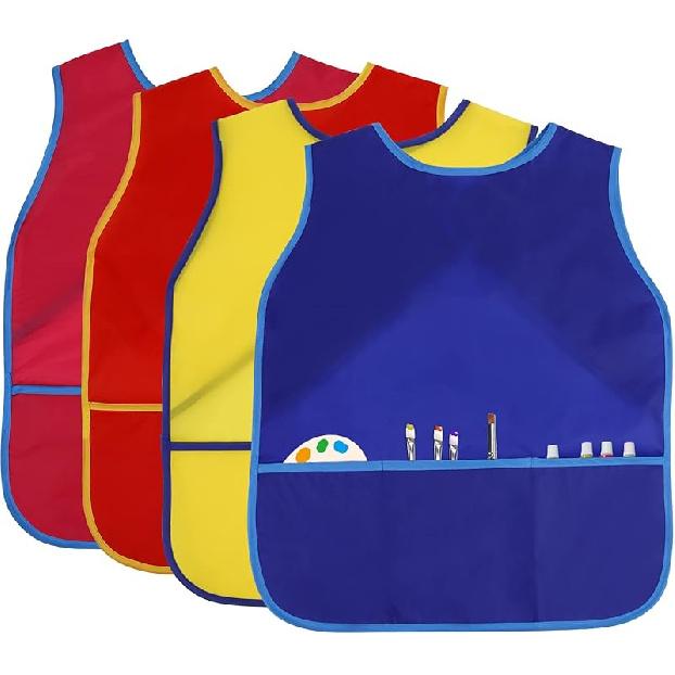 

4Pcs Kids Art Smock Kids Apron Waterproof Painting Aprons with 3 Pockets Art Smocks for Kids 3-8 Years, 4 Colors 4 Colors (Velcro)