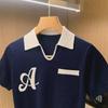 Trendiges Herren-Poloshirt mit V-Ausschnitt und Farbblockdesign – Europäischer und Amerikanischer Stil