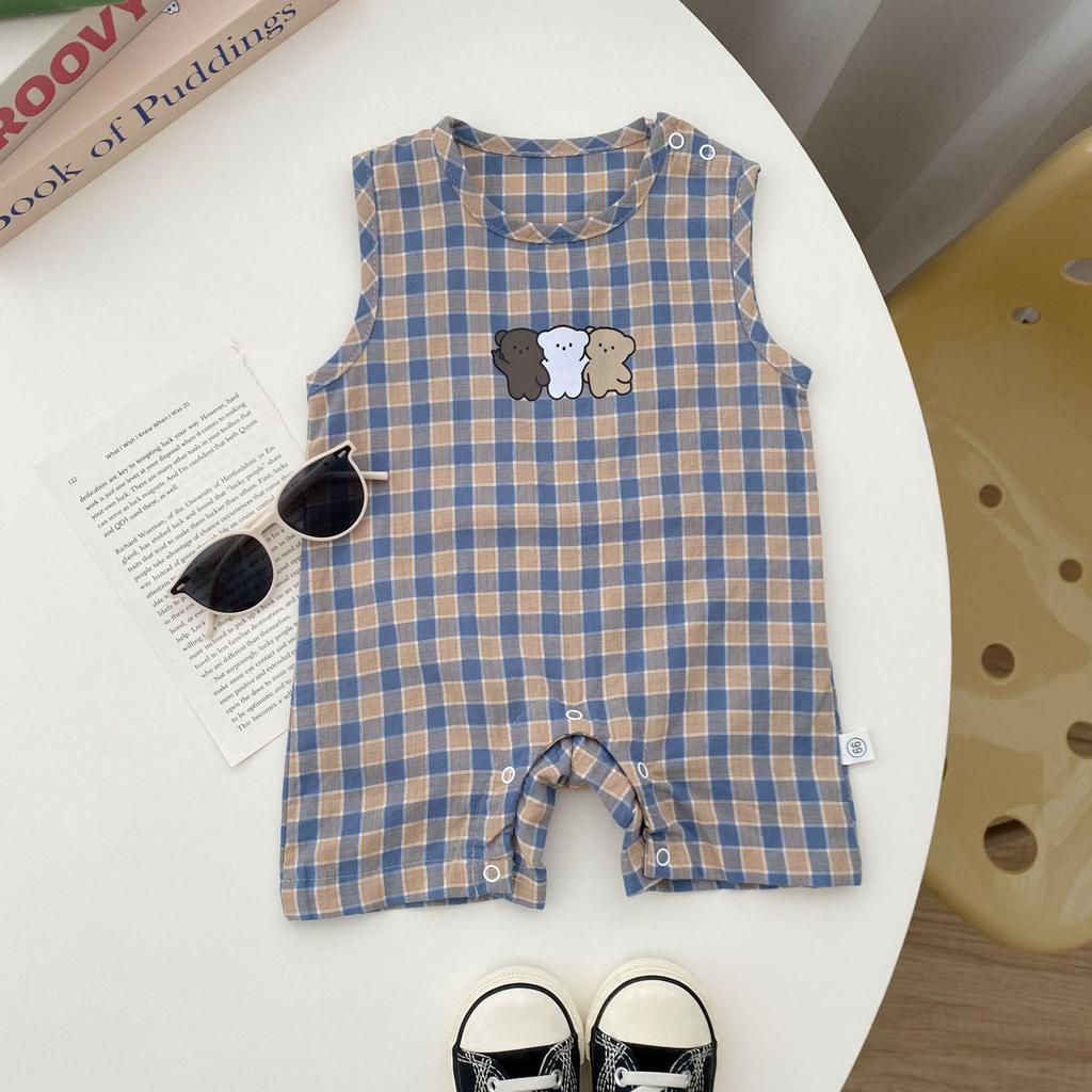 Plaid Sleeveless Baby Romper - Summer Korean Style Jumpsuit for Boys and Girls