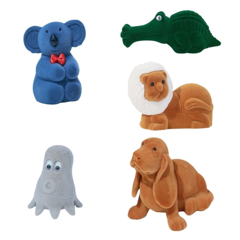 Crocodile Animal Flocked Jewelry Box Lion Koala Necklace Organizer Storage Puppy Ring Box  Couples
