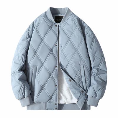 Winter Diamond Checker Brand Lamb Wool Warm Cotton-padded Jacket Men Harbor Style Casual Baseball Collar Jacket