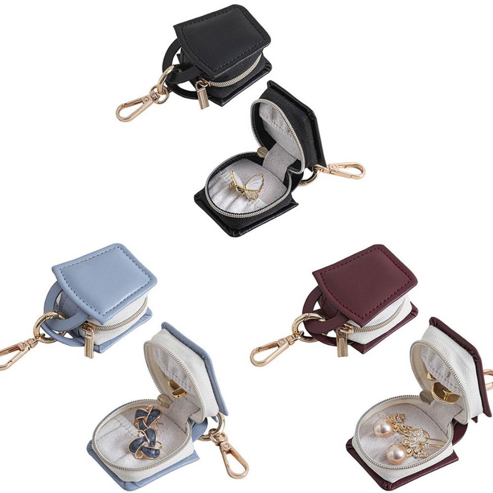 Boîte de Rangement en Cuir PU Porte-clés Couleur Unie Boîte de Rangement pour Bijoux Sac à Bijoux Pendentif Bagues Boucles d'Oreilles
