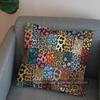 2D Bunte Patchwork-Kissenhülle mit Leopardenmuster und Tiergesichtern, geeignet für Sofa, Schlafzimmer, Auto