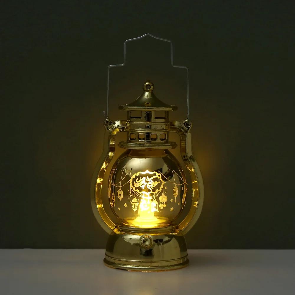 

Eid Mubarak LED Lantern Ramadan Kareem Hanging Light Islamic Muslim Home Decor Flameless Candle Tabletop Gold Moon Decor