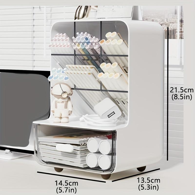 

1 Piece Modern Plastic Desktop Organizer with Drawer - Multi Compartment Pen Holder, Office Stationery Storage