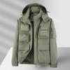 Men's Camouflage Workwear Jacket with Detachable Hood, Windbreaker for Spring/Autumn, Fashionable Loose Fit, Large Pockets