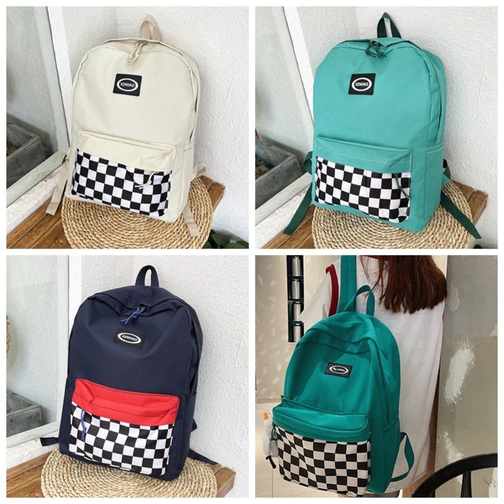 

Korean Style Students School Bag Embroidery Shoulder Bag Fashion Chessboard Grid Backpack Students