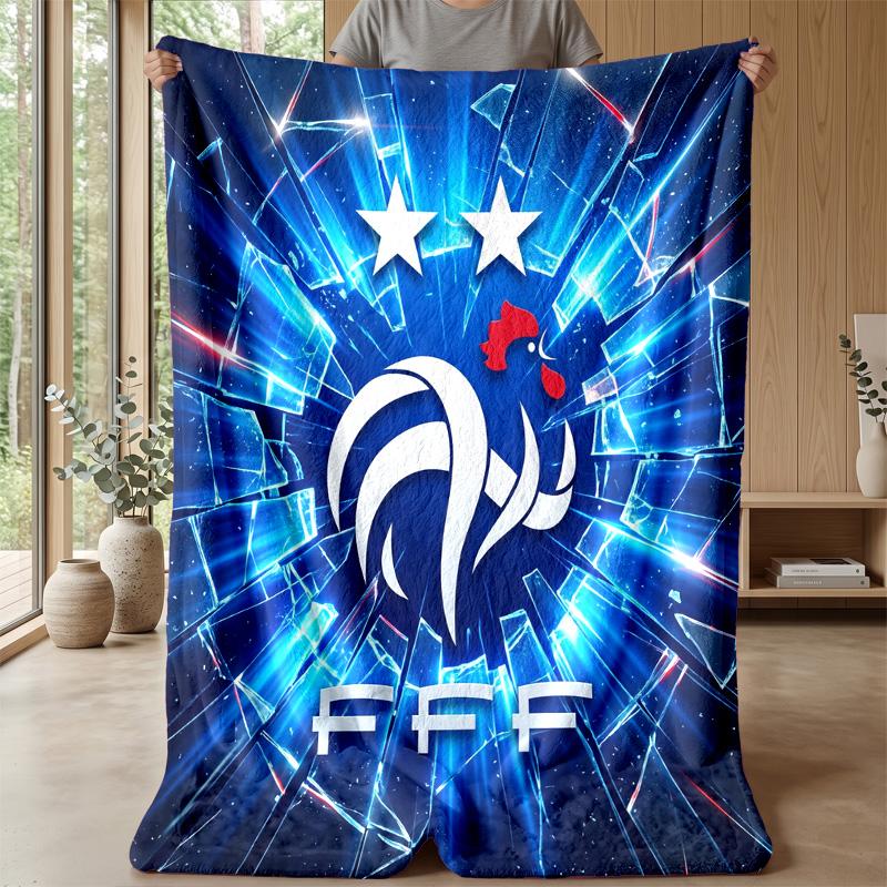 France Football Printed Flannel Blanket Skin Friendly Warm Decorative Throw for Indoor Couch Bed Daily Use