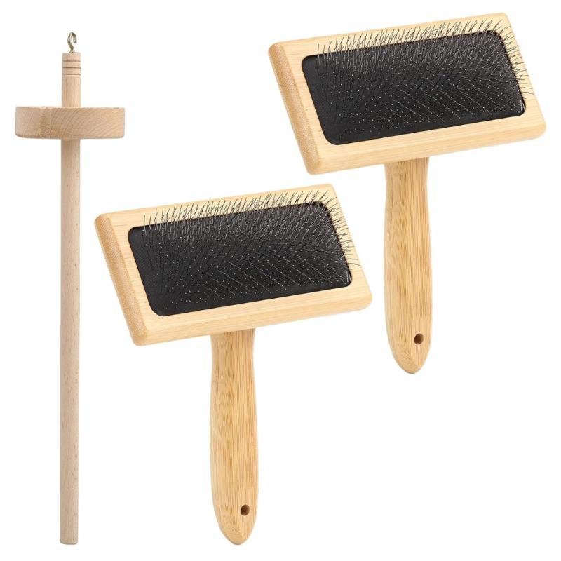 

2PCS Plane Wood Fleece Carders And Drop Rod Set For Craft Felting Projects With Even Twirling Equipment 1