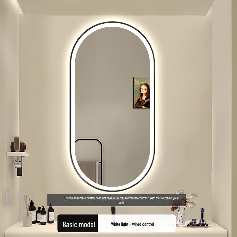 Oval LED Illuminated Aluminum Bathroom Mirror with Smart Makeup Features