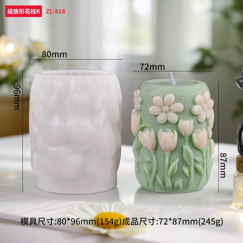 Blooming Floral Pillar Candle Silicone Mold Rose Scented Diffuser Stone Making Craft Tool