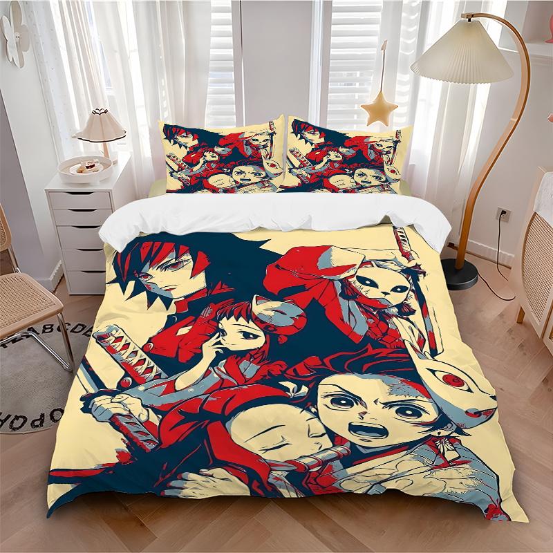 3pcs The Demon Slayer's Unlikely Heroes Print Cover Set Ultra Soft, Breathable, and Comfortable Bedding with Stylish Design for Bedroom and Guest