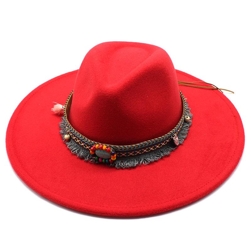 Ethnic Style Woolen Big-Brimmed Jazz Top Hat For Men And Women 9.5Cm Big-Edged Jazz Hat Church Hat
