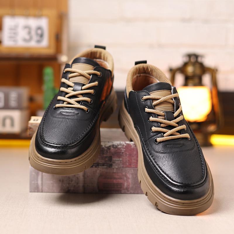 

2025 autumn and winter new men s thick-soled tooling big head casual leather shoes men s handmade shoes 38 чёрный