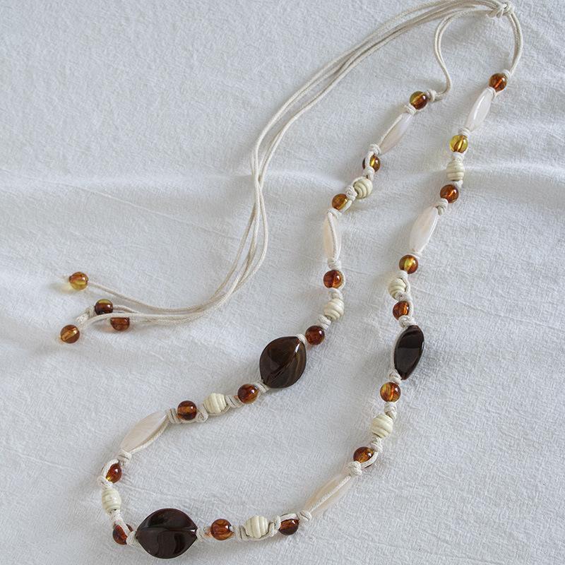Boho Style Wax Rope Weaving Knotted Ethnic Style Handmade Wooden Beads Women's Belt Leisure Vacation Style Exquisite Waist Rope