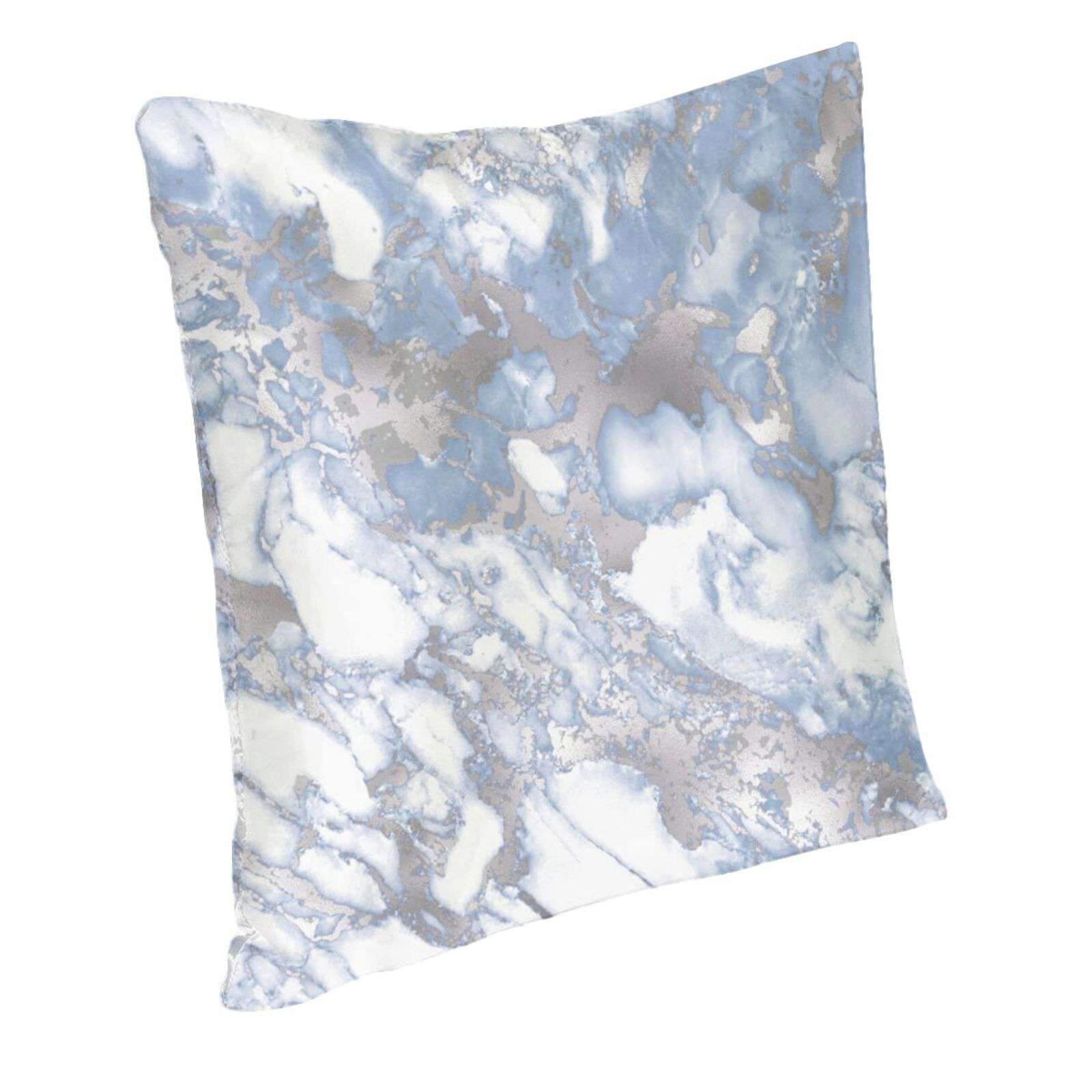 Pale Blue And Silver White Marble Effect Pattern Throw Cushion Pillow Cover Pillowcase Blue Silver Marble Blue Marble Pattern Peach skin 18*18(CM)-1Pcs